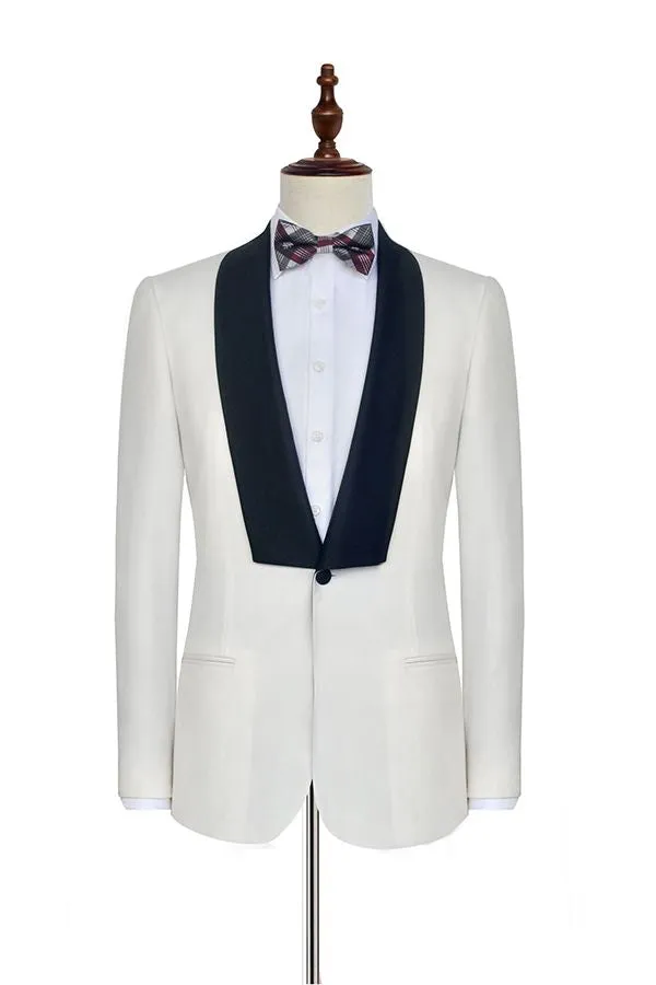Black Knife Collar Classic White Wedding Suits for Men One Button Wedding Tuxedos