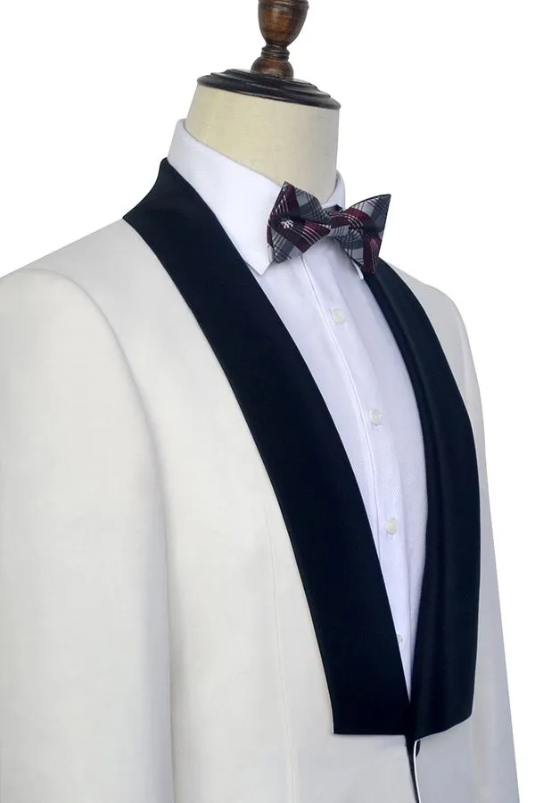 Black Knife Collar Classic White Wedding Suits for Men One Button Wedding Tuxedos