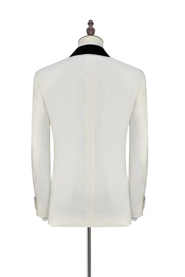 Black Knife Collar Classic White Wedding Suits for Men One Button Wedding Tuxedos