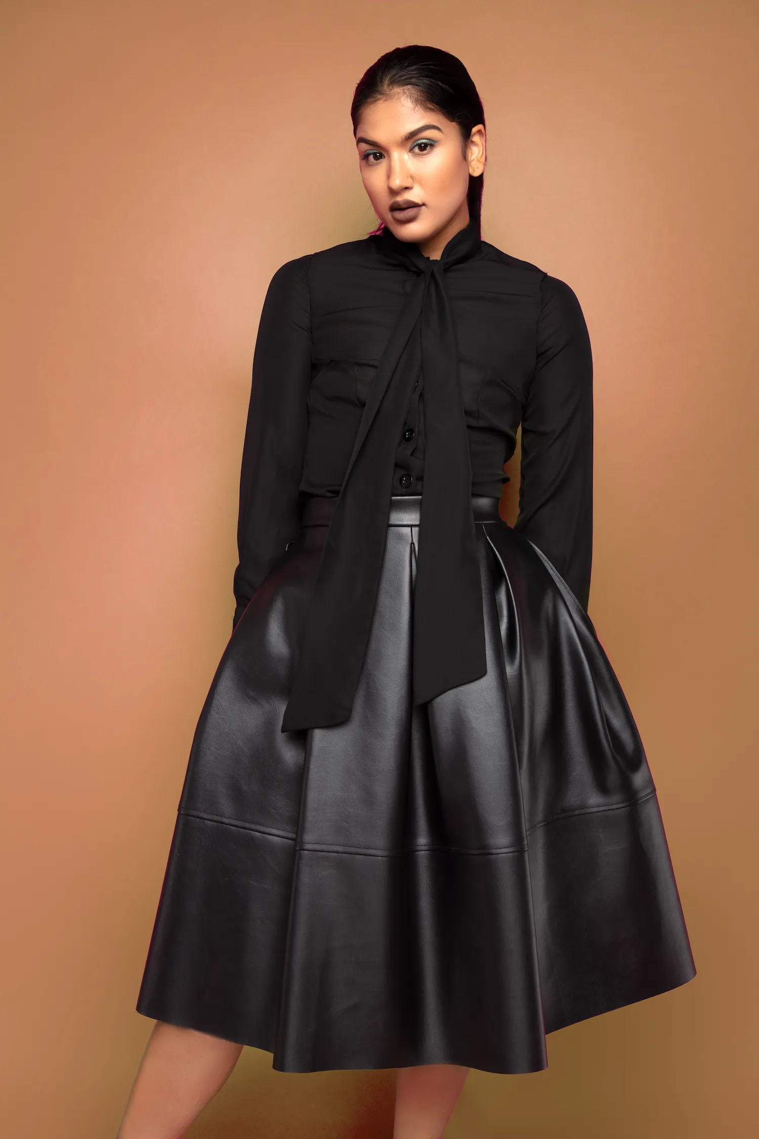 Black Leather Pleated Skirt