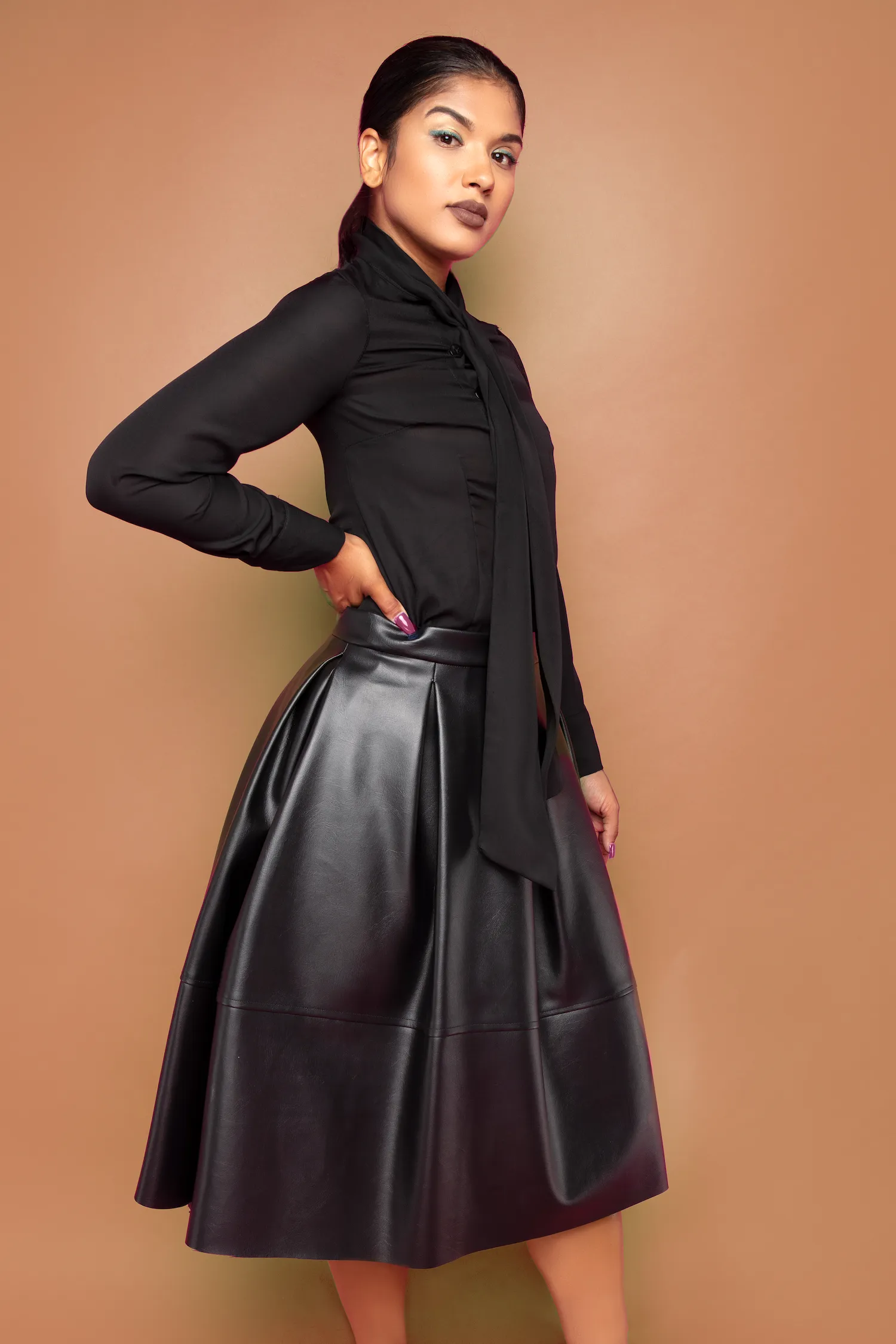 Black Leather Pleated Skirt
