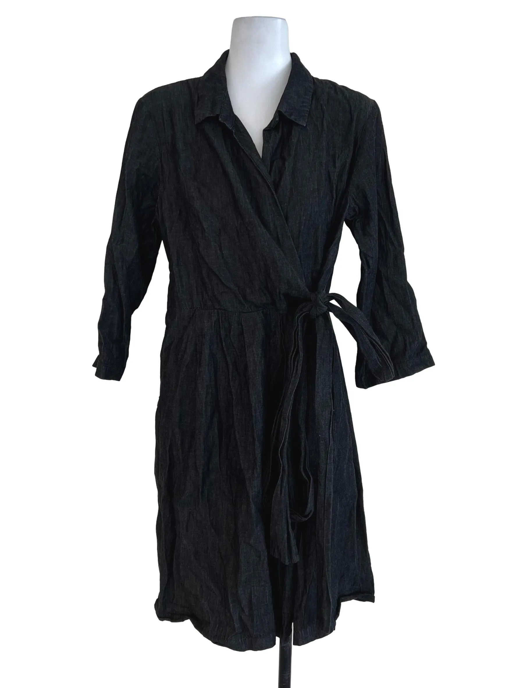 Black Wrap Half Sleeve Dress