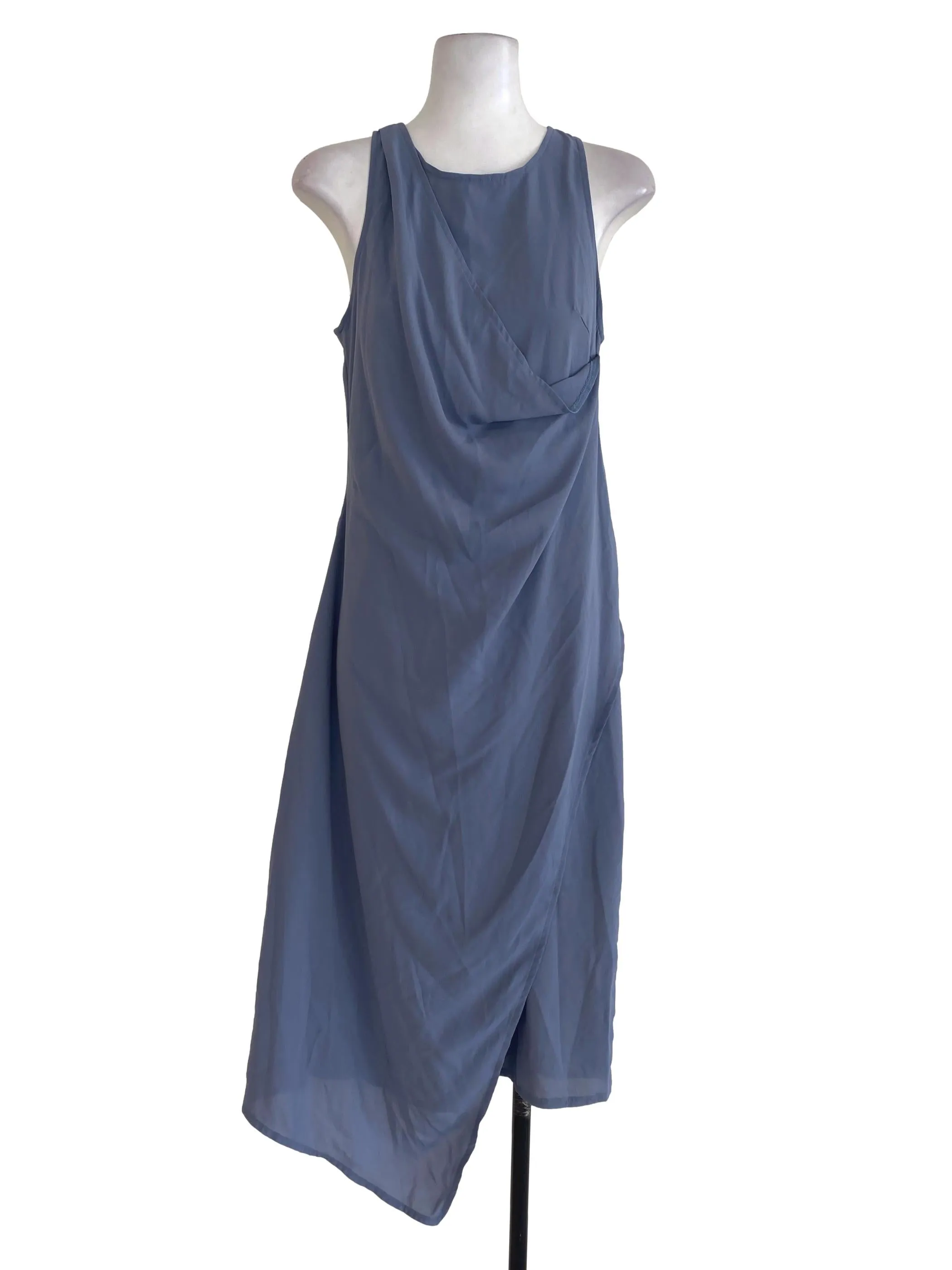 Blue Plain Wrap Dress