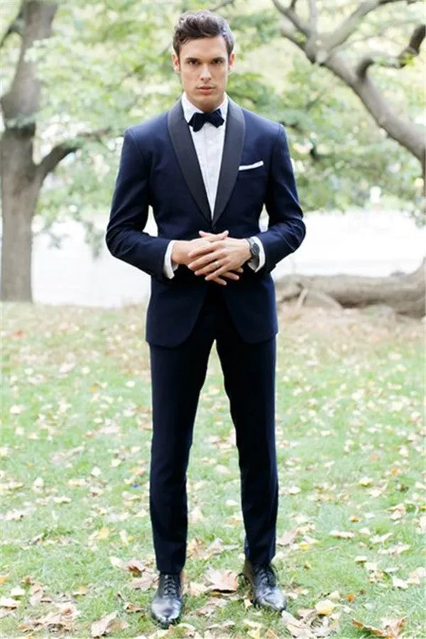 Blue Shawl Lapel Bespoke Wedding Tuxedo Two Pieces Slim Fit Men Suits Online