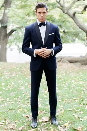 Blue Shawl Lapel Bespoke Wedding Tuxedo Two Pieces Slim Fit Men Suits Online