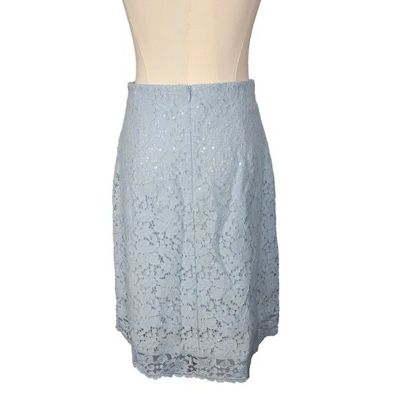 BLUGIRL Bluemarine Skirt S Pale Blue Lace Sequin Knee Spring Small Floral Lace