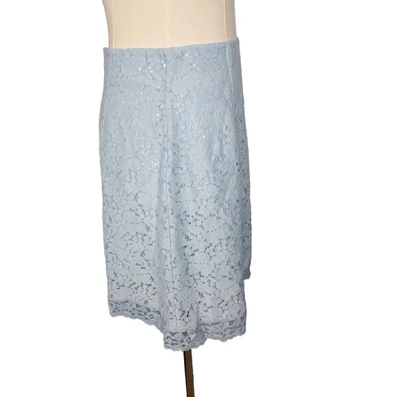 BLUGIRL Bluemarine Skirt S Pale Blue Lace Sequin Knee Spring Small Floral Lace
