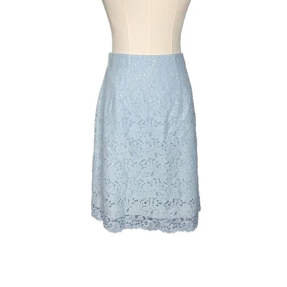 BLUGIRL Bluemarine Skirt S Pale Blue Lace Sequin Knee Spring Small Floral Lace