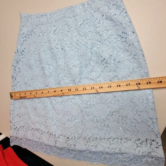 BLUGIRL Bluemarine Skirt S Pale Blue Lace Sequin Knee Spring Small Floral Lace