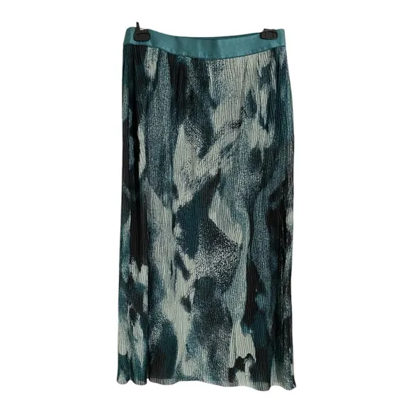 Boss Evibelle Pleated Skirt Elastic Waistband Green Abstract Print Size Medium