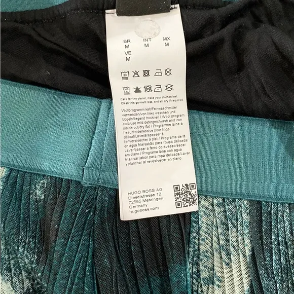 Boss Evibelle Pleated Skirt Elastic Waistband Green Abstract Print Size Medium