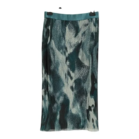 Boss Evibelle Pleated Skirt Elastic Waistband Green Abstract Print Size Medium
