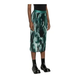 Boss Evibelle Pleated Skirt Elastic Waistband Green Abstract Print Size Medium
