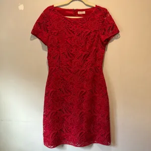 Brook Brothers Lace Floral Short Sleeve Fit &amp; Flare Knee Length Dress Red Sz 8
