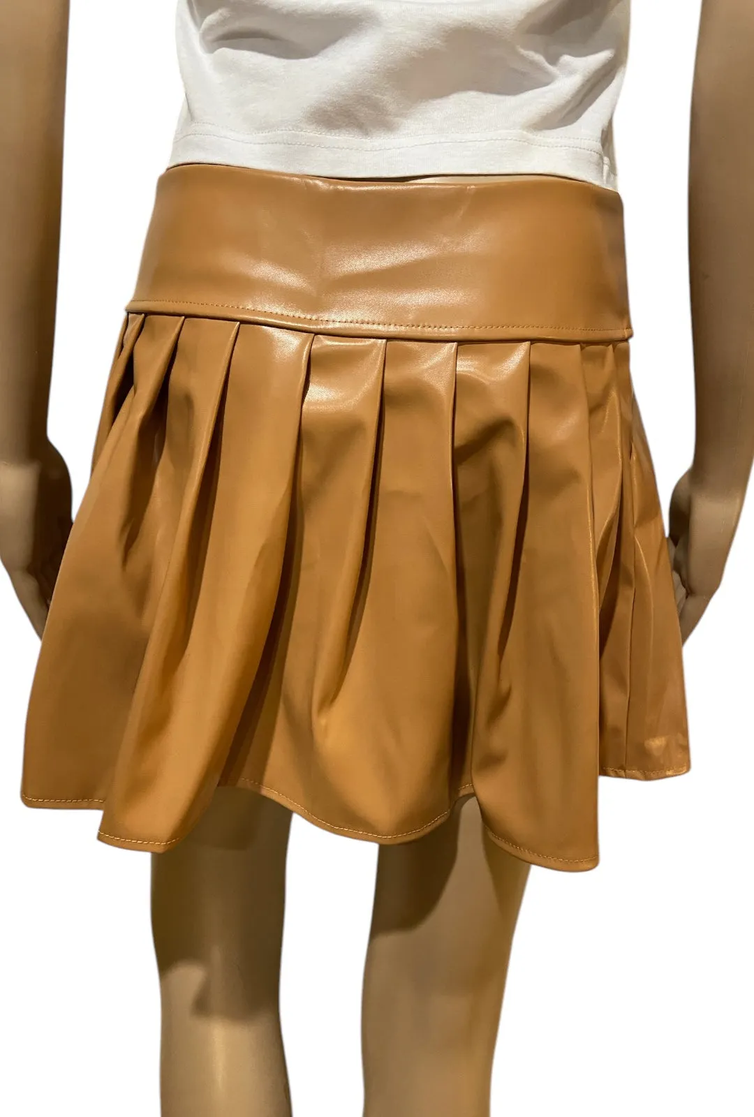 Brown PVC Pleated Mini Skirt