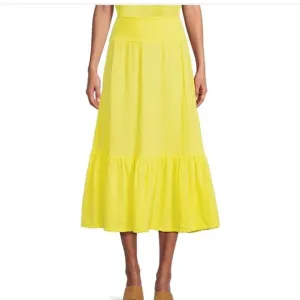 Bryn Walker Cotton Gauze A-Line Wide Waistband Ruffle Coordinating Midi Skirt
