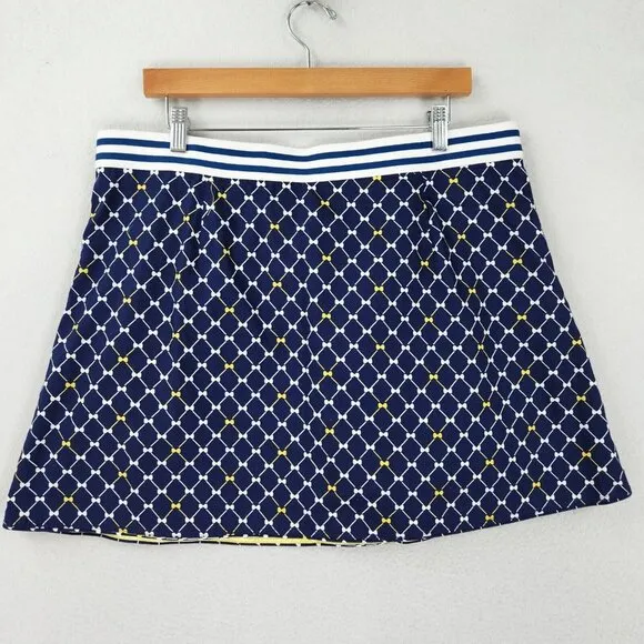 BURU Skirt Womens Extra Large Blue Bows Yellow Reversible Tennis A Line Mini NEW