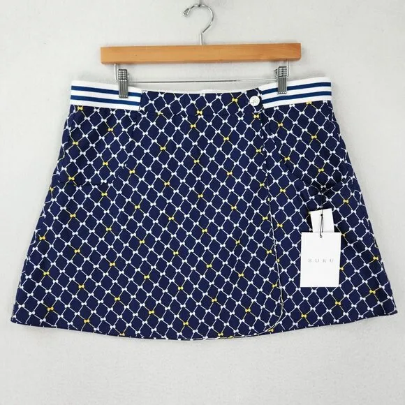 BURU Skirt Womens Extra Large Blue Bows Yellow Reversible Tennis A Line Mini NEW