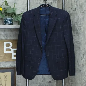 Calvin Klein Men's X-Fit Extra-Slim Stretch Wool Suit Jacket Navy Windowpane 38S
