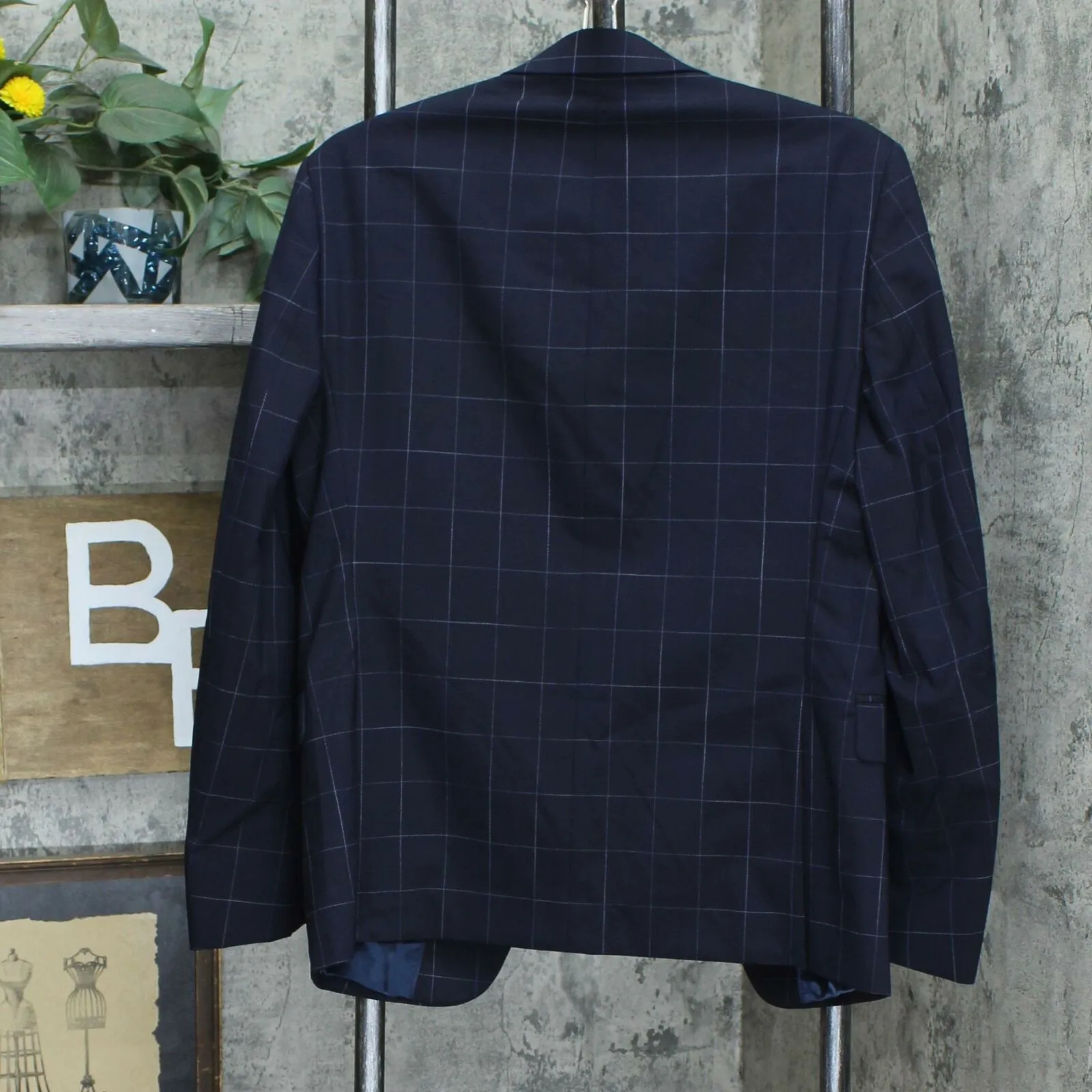 Calvin Klein Men's X-Fit Extra-Slim Stretch Wool Suit Jacket Navy Windowpane 38S