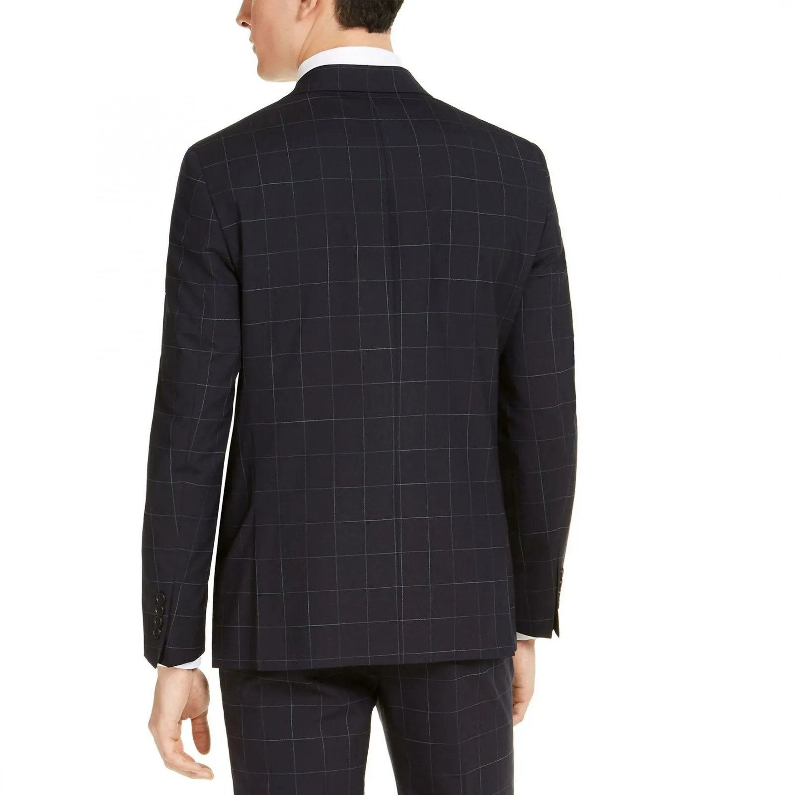 Calvin Klein Men's X-Fit Extra-Slim Stretch Wool Suit Jacket Navy Windowpane 38S