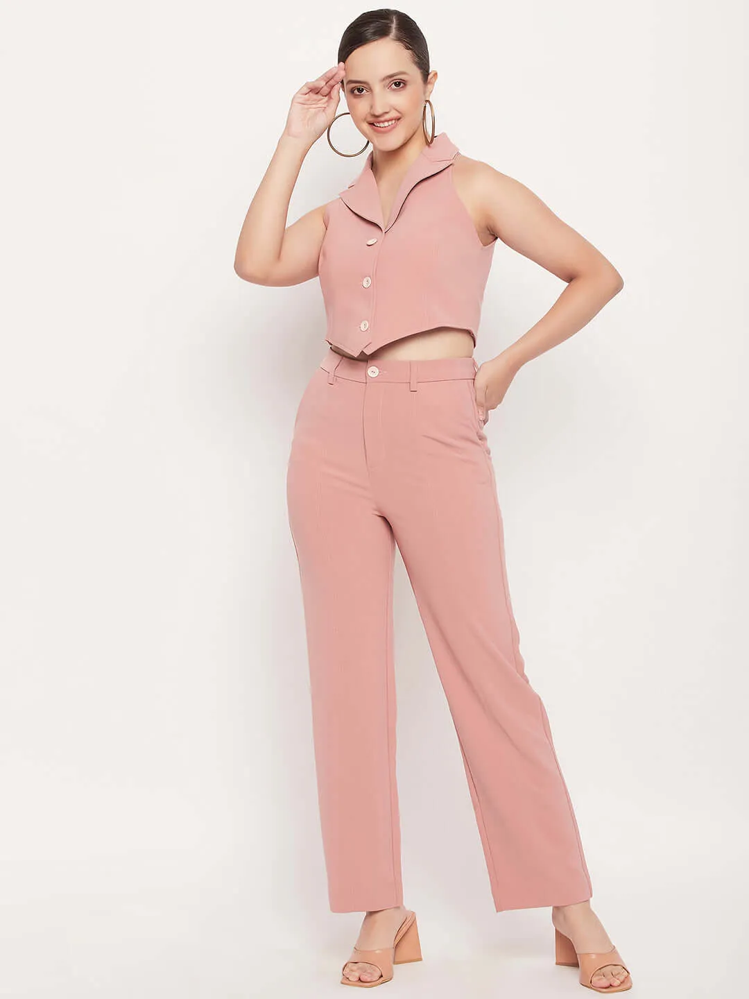 Camla Barcelona Crop Top and Straight Fit Bottoms Dusty Pink Co-Ord Set
