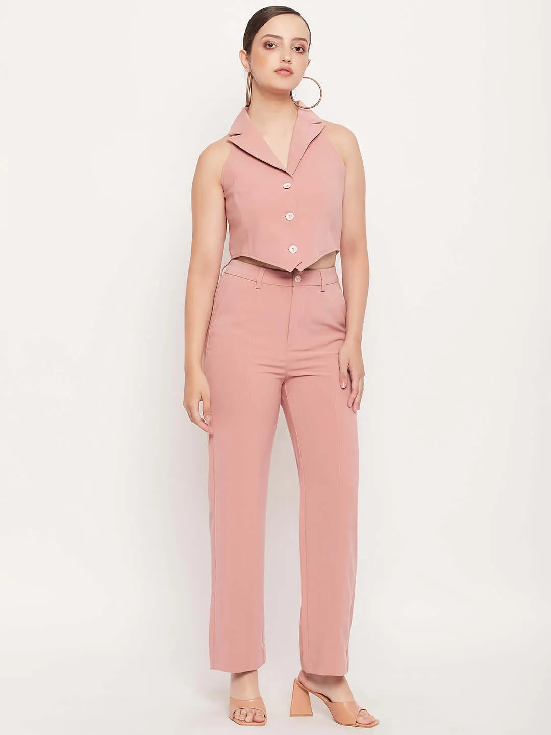 Camla Barcelona Crop Top and Straight Fit Bottoms Dusty Pink Co-Ord Set