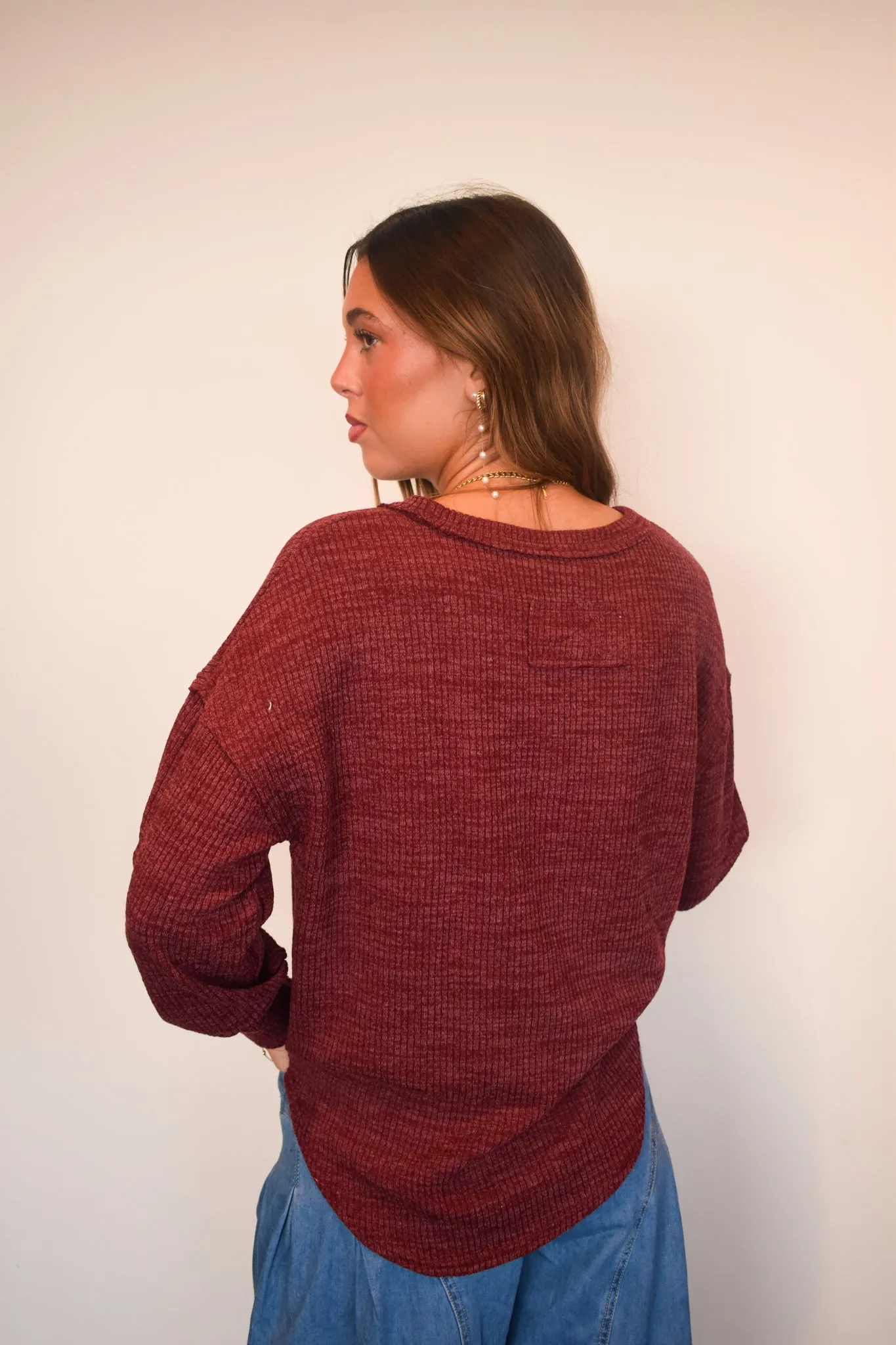 Cassidy Ribbed Knit Top- Maroon