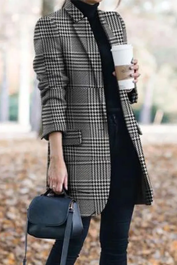 Casual Print Patchwork Buttons Turn-back Collar Outerwear(9 Colors)
