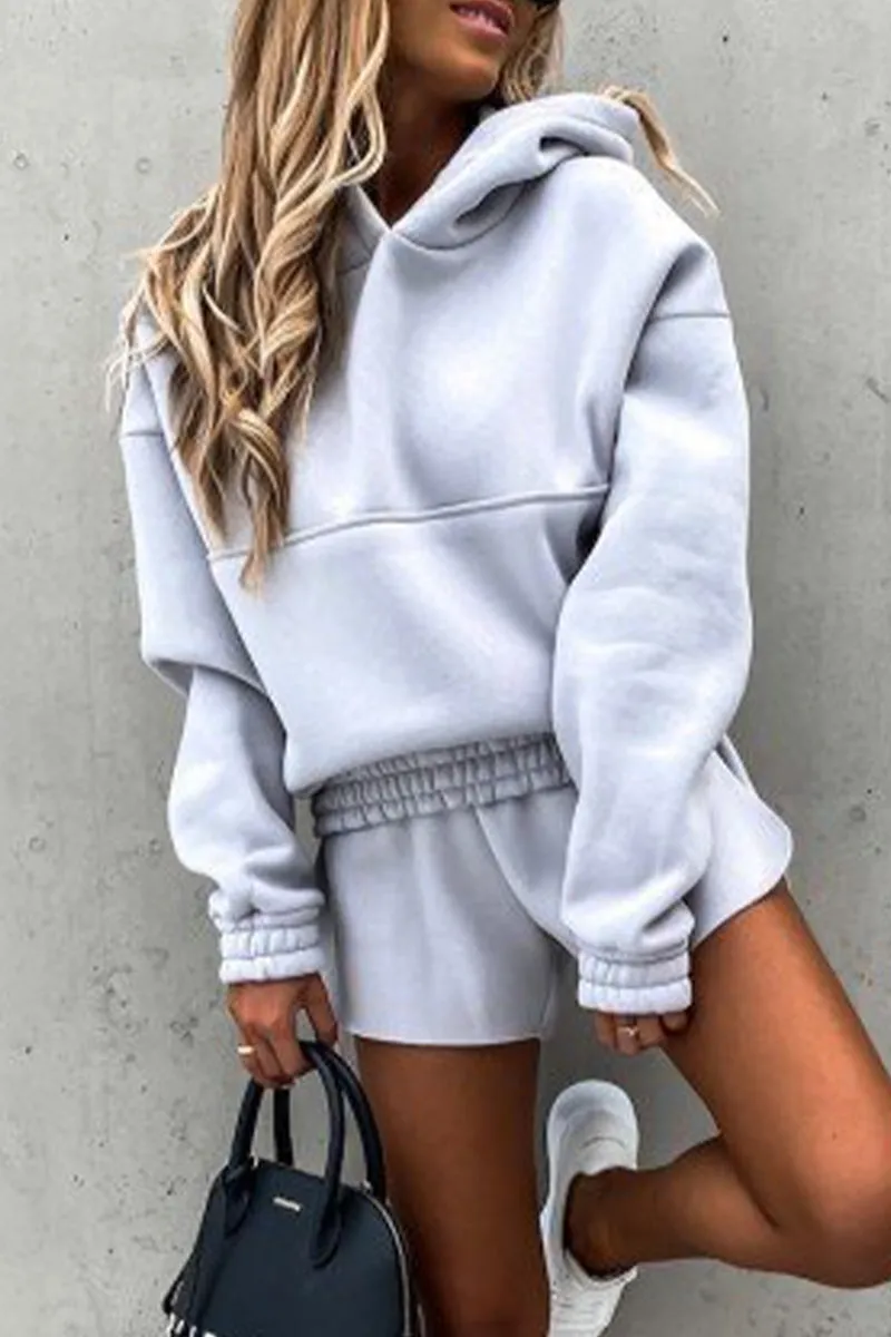 Casual Solid Pocket Hooded Collar Long Sleeve Two Pieces