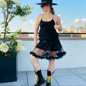 CC Tiered Black Tutu Skirt Satin Waist Full PettiSkirt Transparent