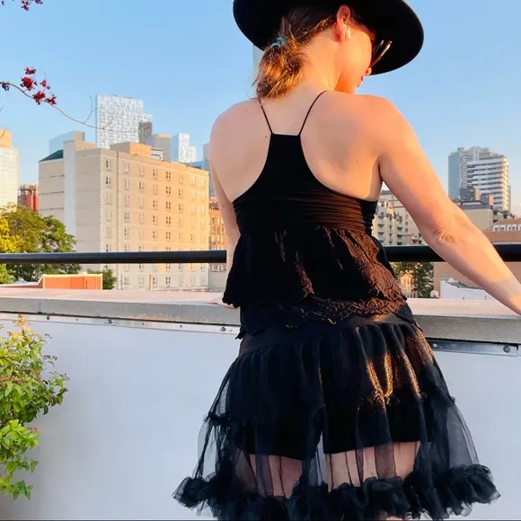 CC Tiered Black Tutu Skirt Satin Waist Full PettiSkirt Transparent