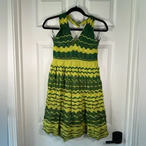 Charlie &amp; Robin Anthropologie Mod 70s Knit Chevron Green Halter Neck Dress Small
