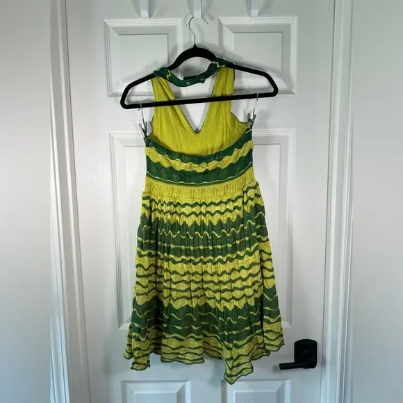 Charlie &amp; Robin Anthropologie Mod 70s Knit Chevron Green Halter Neck Dress Small