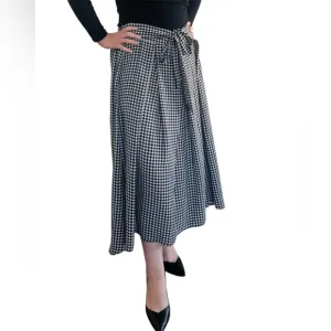 Chenault Womens Check Hi-Lo Skirt Large Elastic Black White Farmcore Cottagecore