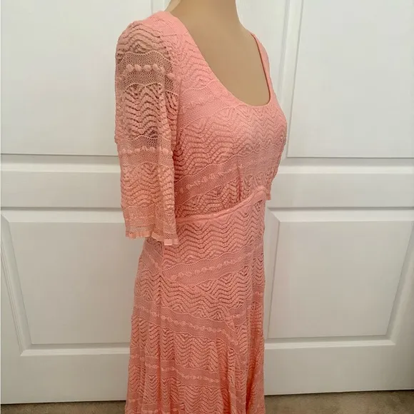 Chris McLaughlin Peach Fit &amp; Flare Lace Overlay Dress