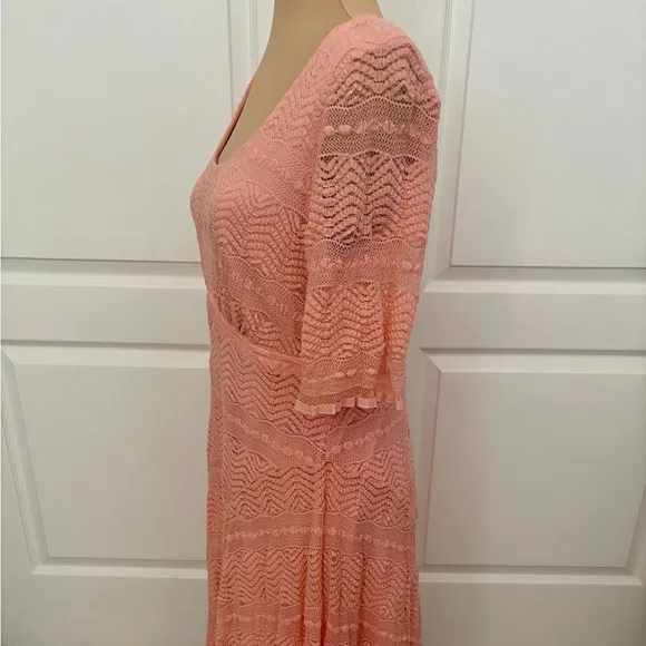 Chris McLaughlin Peach Fit &amp; Flare Lace Overlay Dress