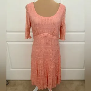 Chris McLaughlin Peach Fit &amp; Flare Lace Overlay Dress