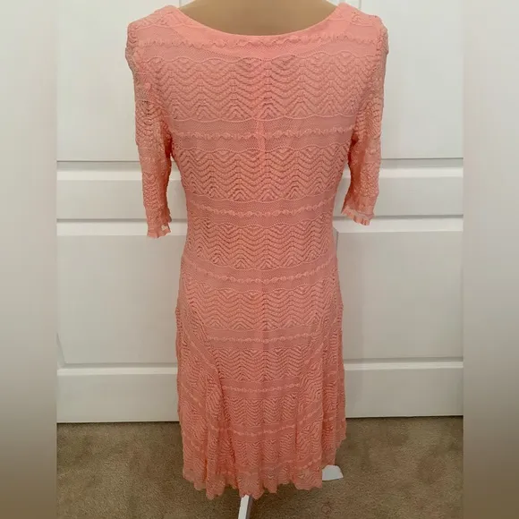 Chris McLaughlin Peach Fit &amp; Flare Lace Overlay Dress