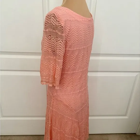 Chris McLaughlin Peach Fit &amp; Flare Lace Overlay Dress