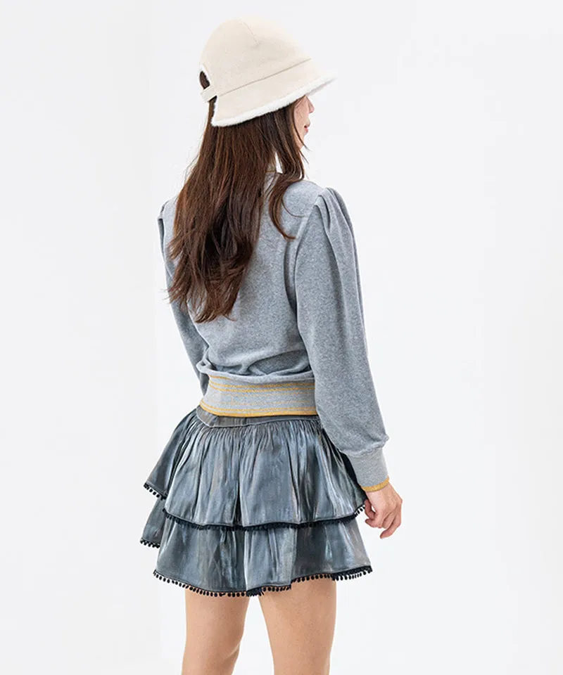 CHUCUCHU Velour Puff Crewneck - Gray