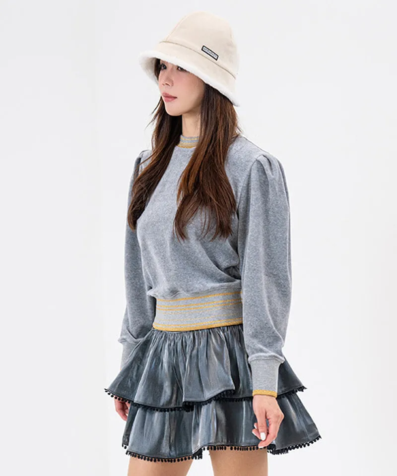 CHUCUCHU Velour Puff Crewneck - Gray