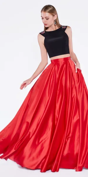 Cinderella Divine CA316 Off The Shoulder Two Piece A-Line Gown Floral Sleeve