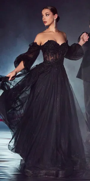 Cinderella Divine CD948 Princess-Like A-Line Tulle Gown Removable Blouson Sleeves