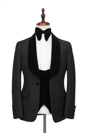 Claassic Stitching Velvet Shawl Lapel Black One Button Men Formal Wedding Suit Tuxedos Online