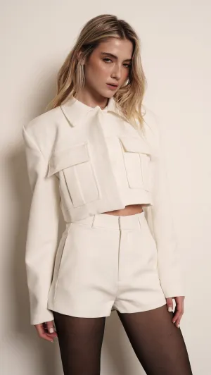 CLARICE CROP JACKET - OFF WHITE
