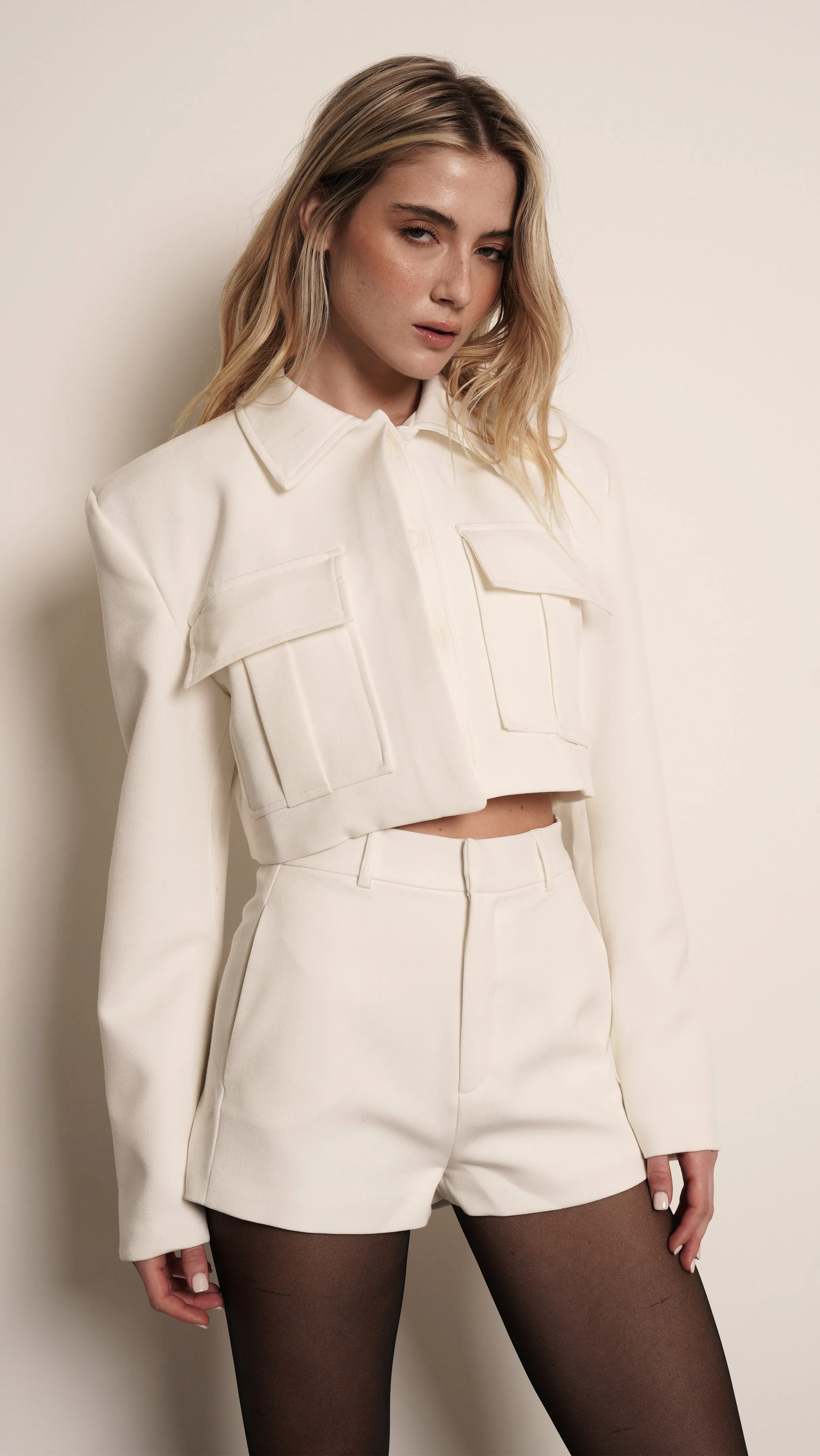 CLARICE CROP JACKET - OFF WHITE