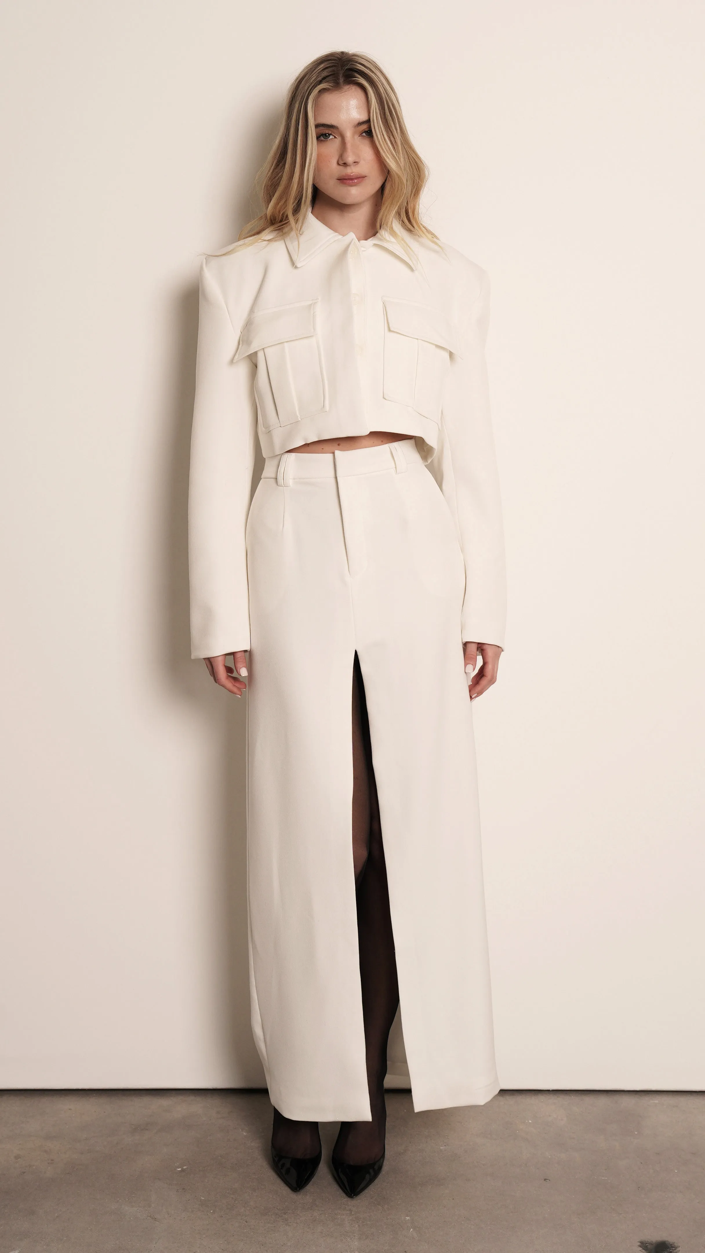 CLARICE CROP JACKET - OFF WHITE
