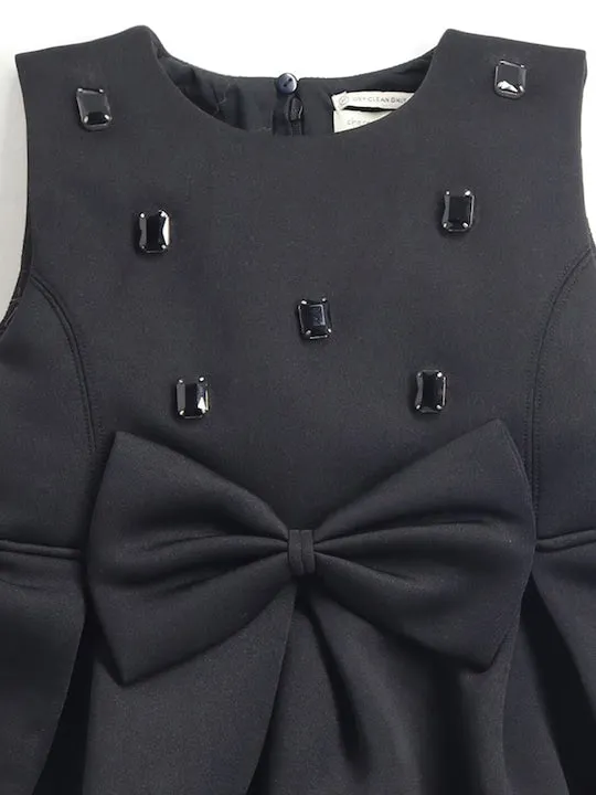 Classy Black Fit & Flare Sleeveless Moon Dress For Girls