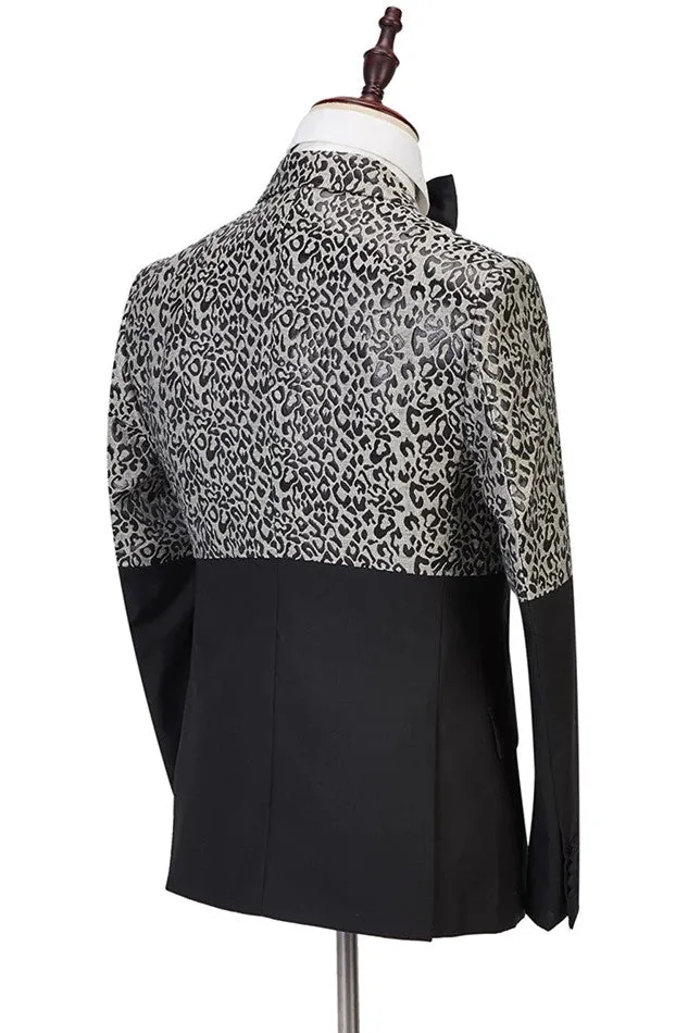 Classy Leopard Print Black Double Breasted Men Suits